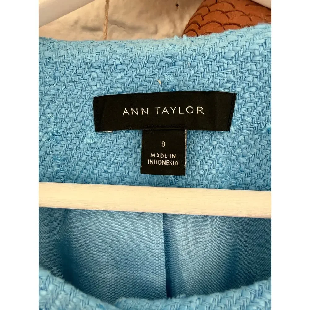 Ann Taylor Sky Blue Tweed Vest Shorts Set Gold Button Preppy Coastal 8 10 - Picture 5 of 12